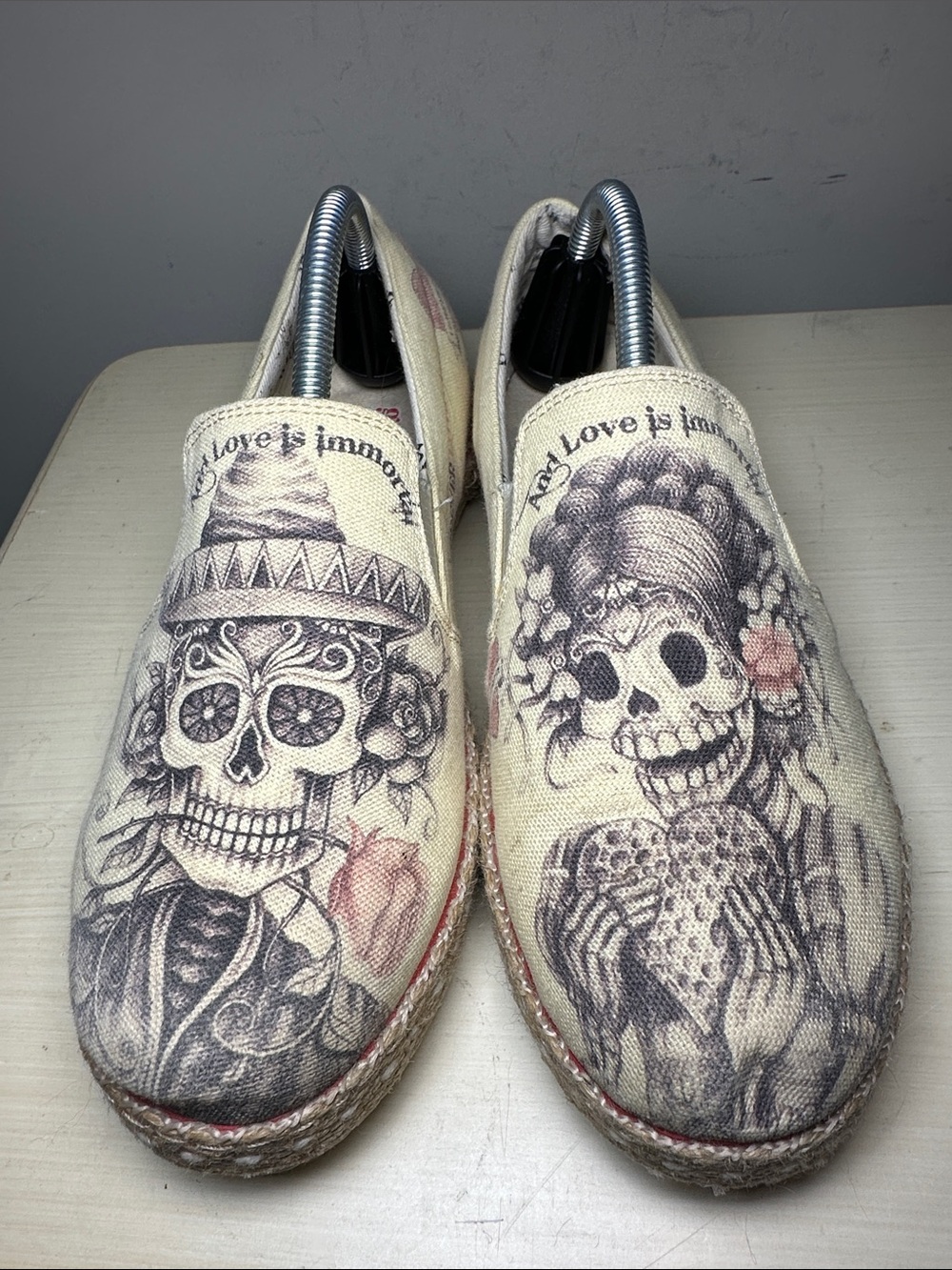 Goby forever love Skull Floral Canvas Slip-On cream Espadrilles